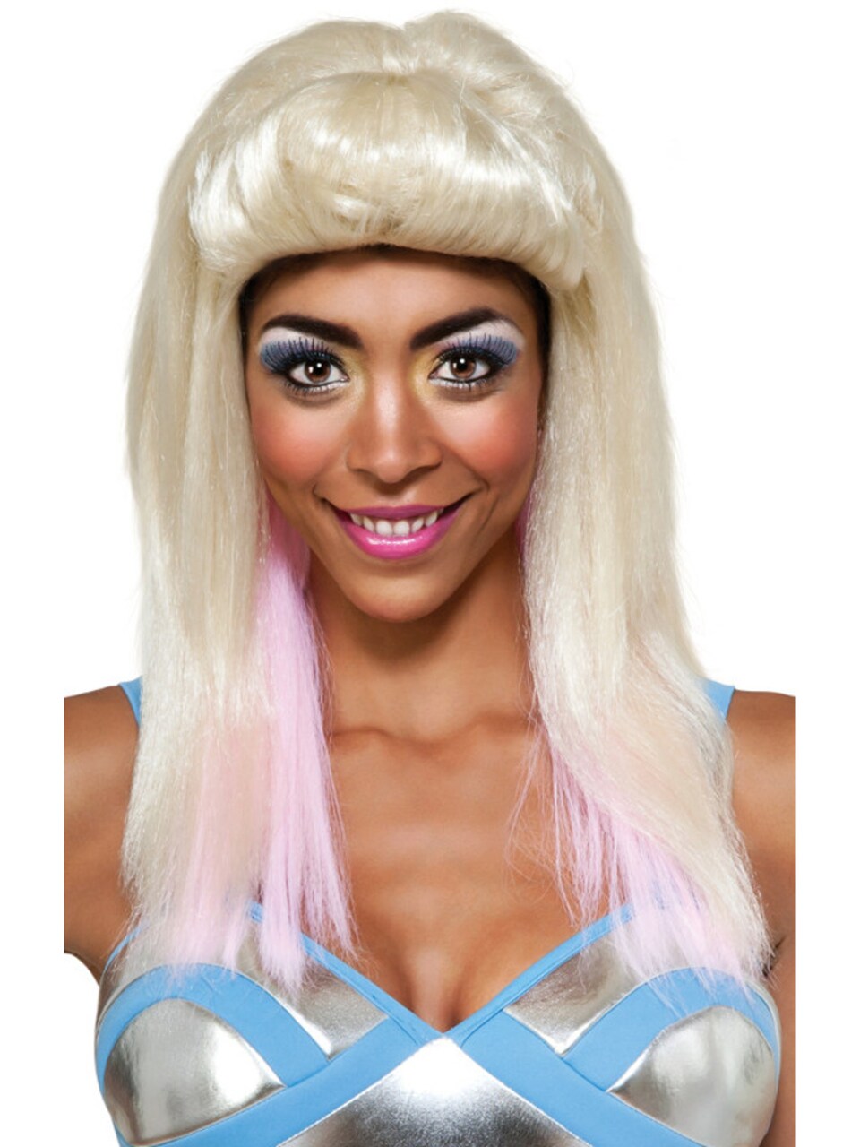Adult Nicki Minaj Long Costume Blonde Wig with Pink Highlights